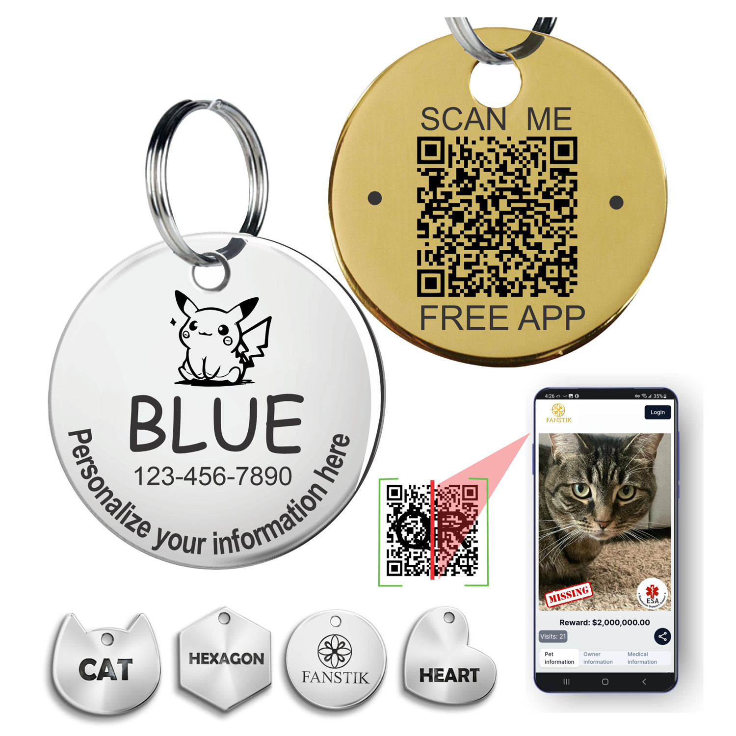Personalized QR Code Pet Id Tag Made in USA – Customize Both Tag & Web App. Icon