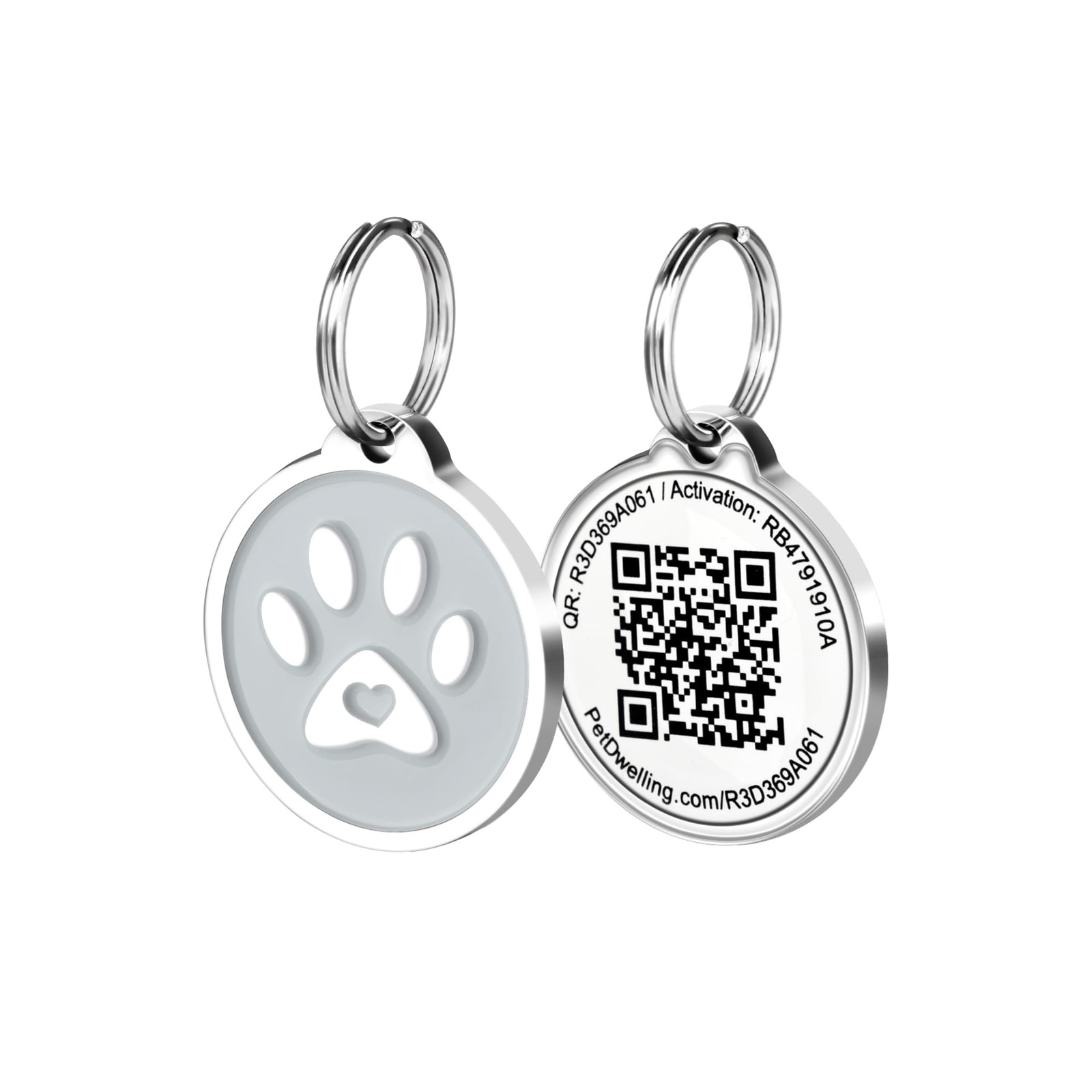 Gray Paw Pet ID Tag with QR Code Easy Scan Alerts Lifetime Guarantee