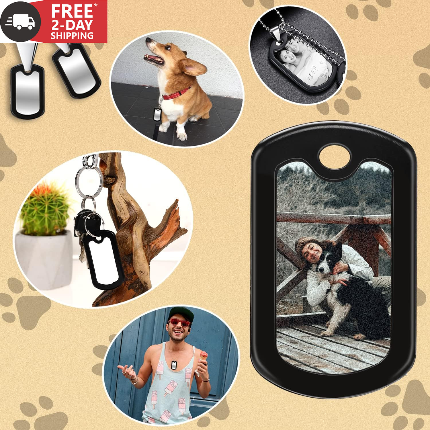 10 Pack Dog Tag Silencers, Black Engraved Tag Silicone Case with 4 Chains Army D