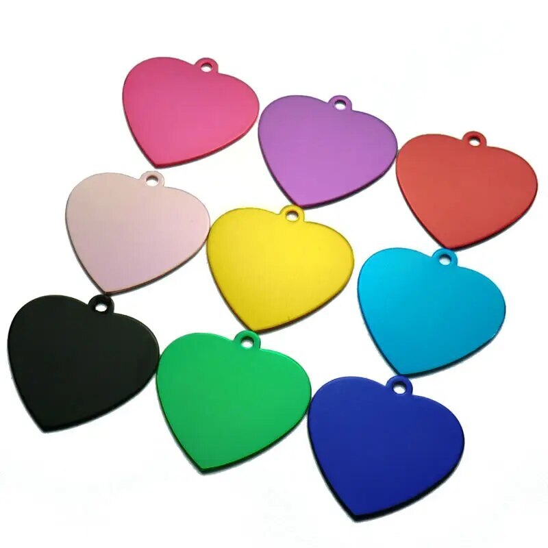 Beautiful HEART Hole Anodized Aluminum Pet ID Tags Collars Custom For Cat Dog
