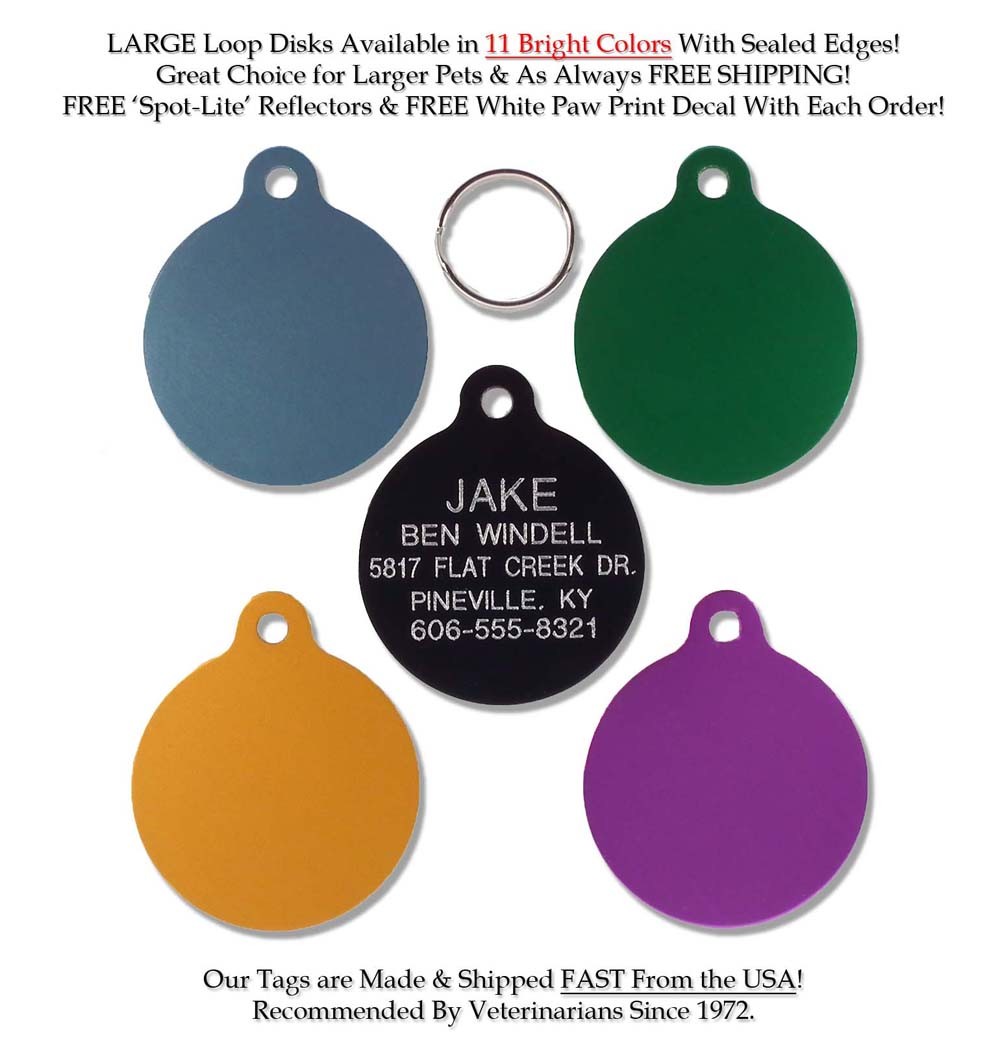 Large Round Disk Pet Dog ID Tags-Custom Engraved Identification Name Tag 11 Colr