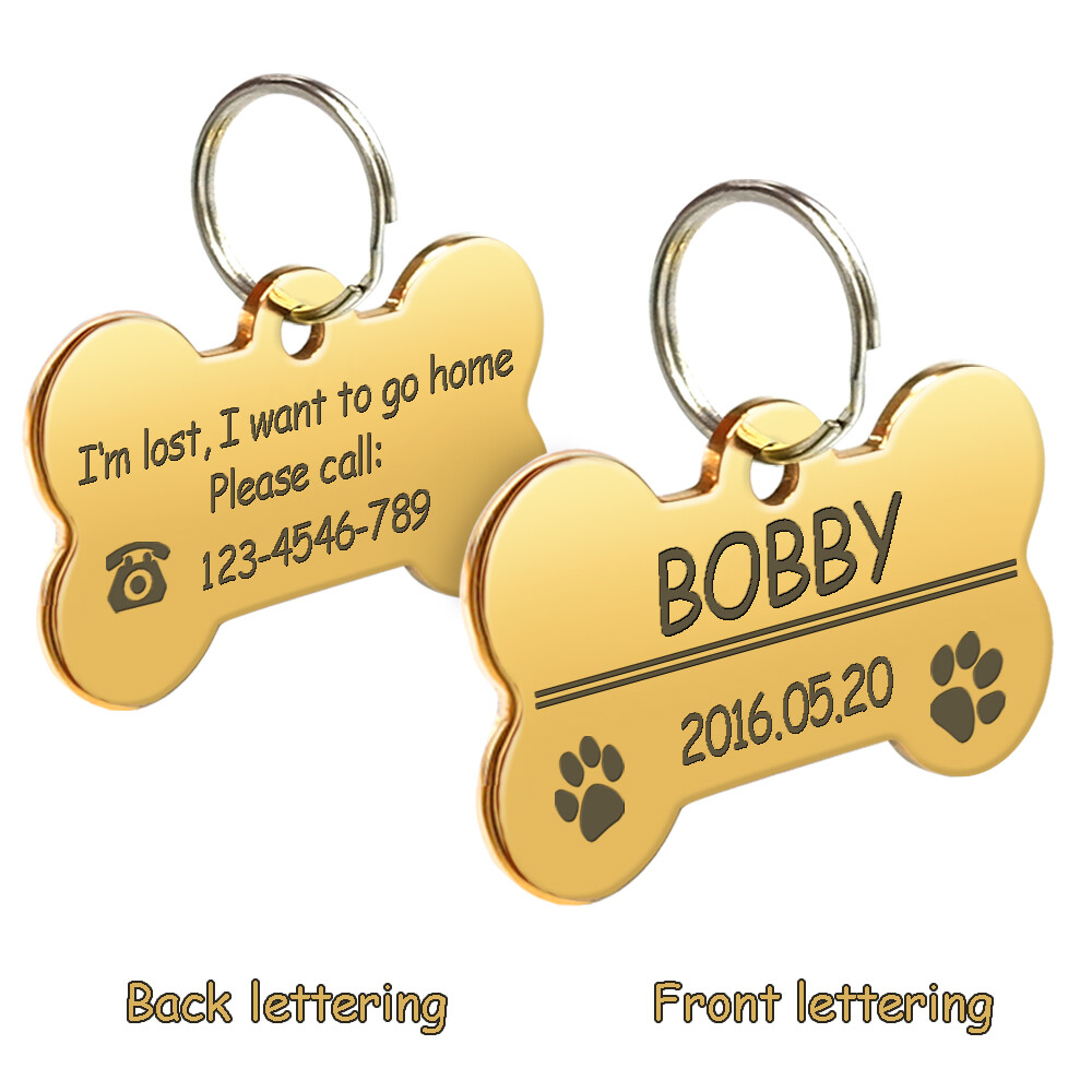 Stainless Steel Personalized Pet ID Tag Dog Name Tags Custom Any Name & Text