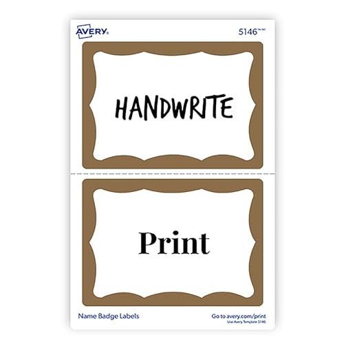 Avery Customizable Name Tags, 2-1/3″ x 3-3/8″, White Gold Border 100 badges