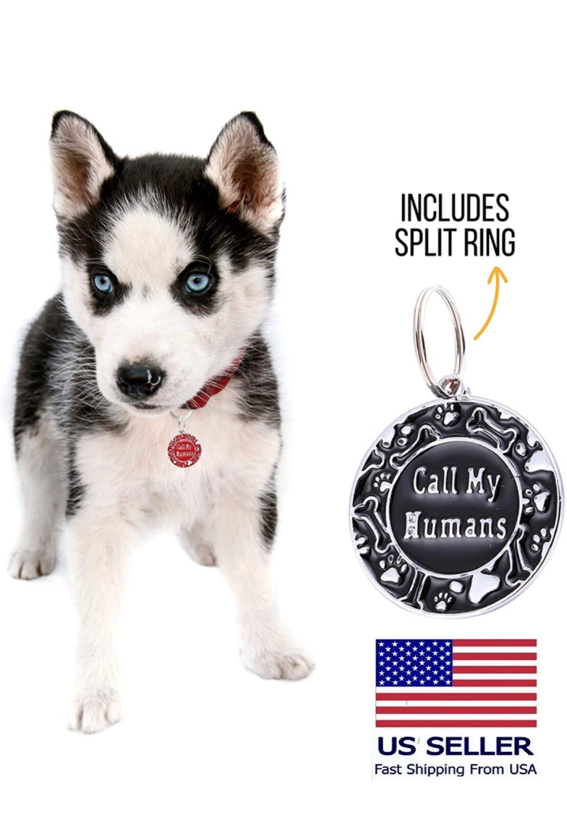 Engraved Cute paw for Puppies with Ring Included Personalized Call My Humans Dog