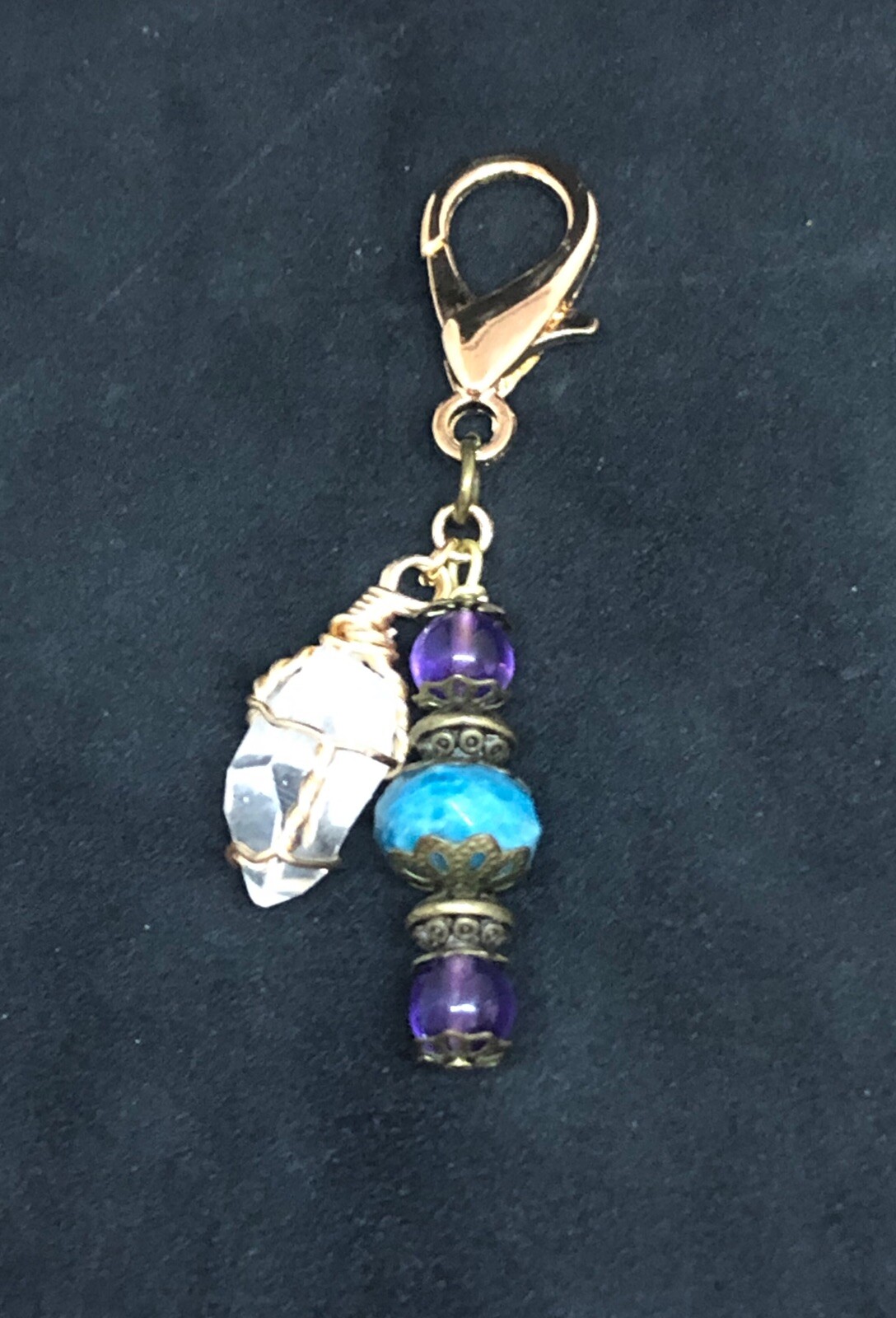 Chrysocolla Amethyst Crystal Pet Charm, Crystal Collar Charm, Gemstone Pet Charm