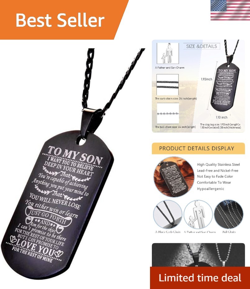 Black Stainless Steel Dog Tag with Inspirational Message – Gift for Dad