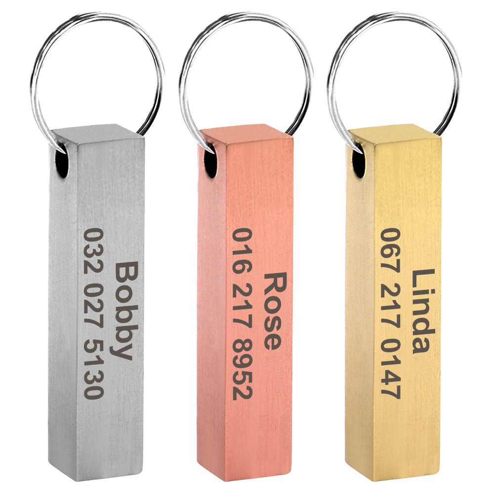 Personalized Dog Tag Columnar Custom Pet Name ID Engraved Pendant Key Chain