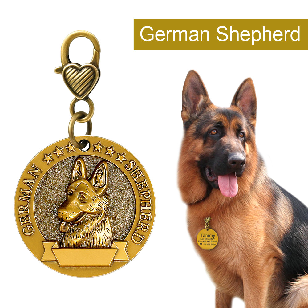 3D Copper Personalized Dog Tags with 18 Breeds Customized Pet Name ID Collar Tag