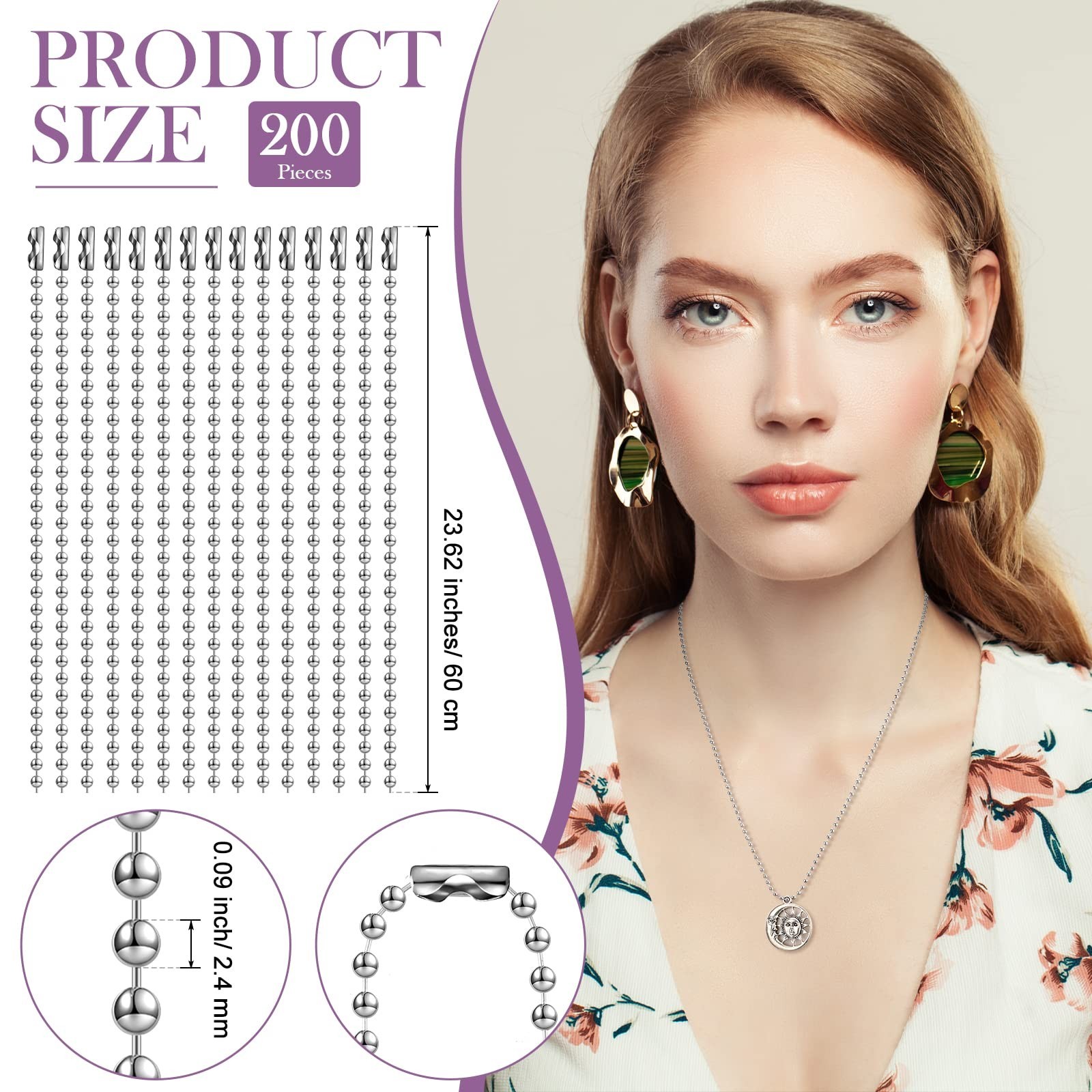 200 Pcs 2ft Stainless Steel Dog Tag Chain Necklace – Bulk Metal Jewelry Making D