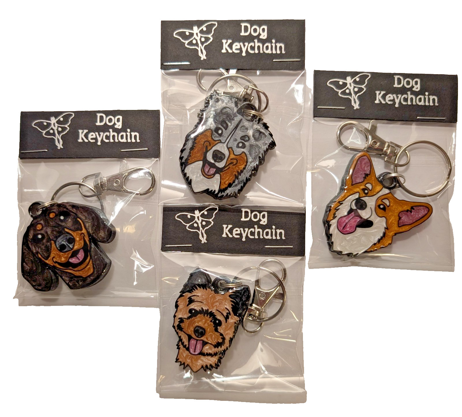 Hand Painted Artisan Dog Charm Keychains