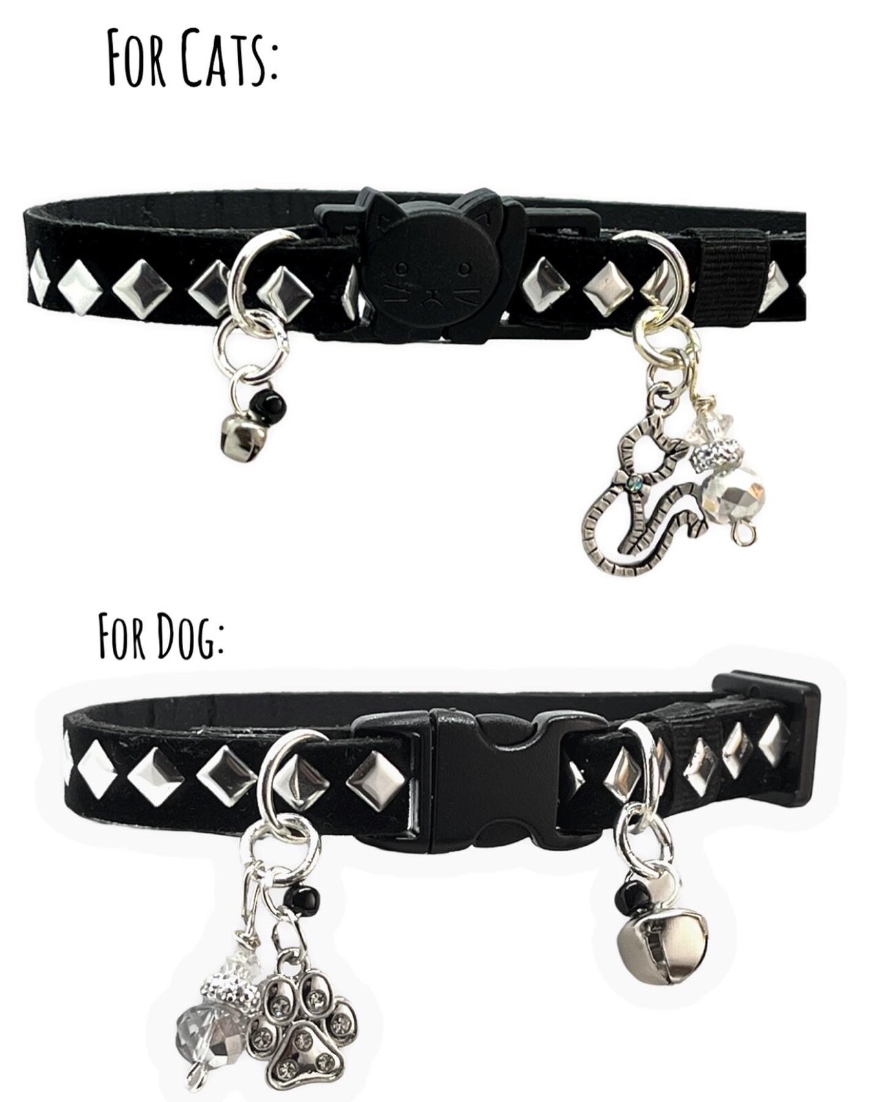 Collars for Dog and Cats collares para Perros y Gatos. Small Pets.Black & Silver