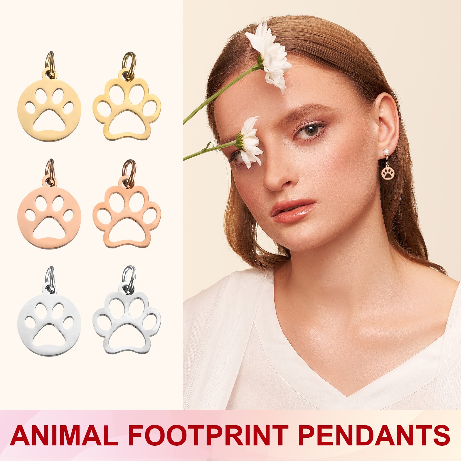 Dog Paw Print Charms 3mm, 20 Pcs Cat Dog Paw Pendant, Silver