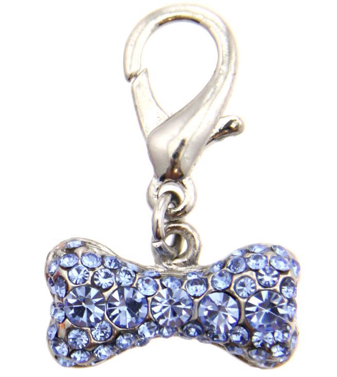 Blue Pave Crystal Bone Dog Collar Charm, Zipper Pull, Purse Charm