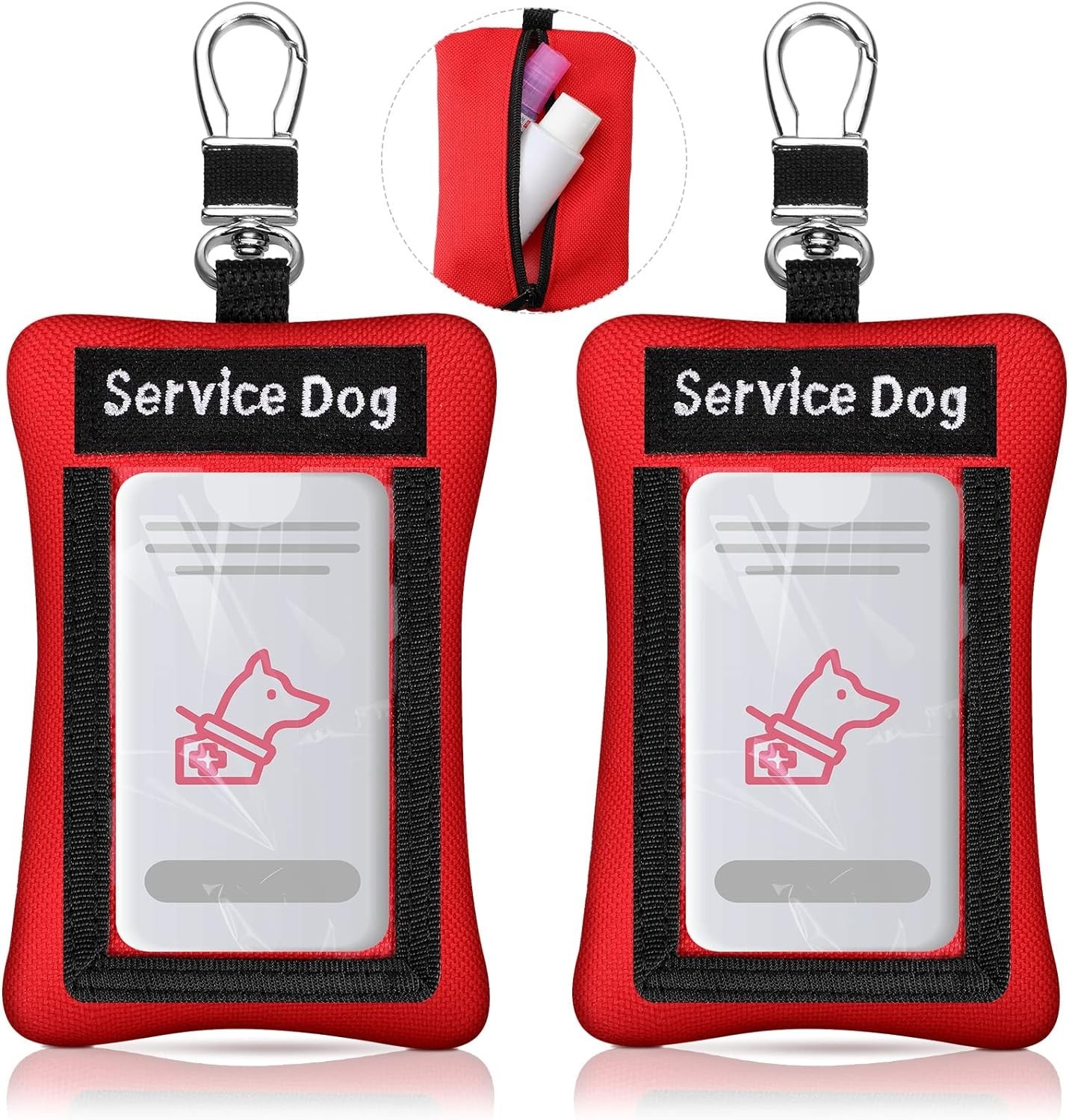 Convenient 2-Piece Service Dog ID Holder Set – Red Clip-On for Easy Display