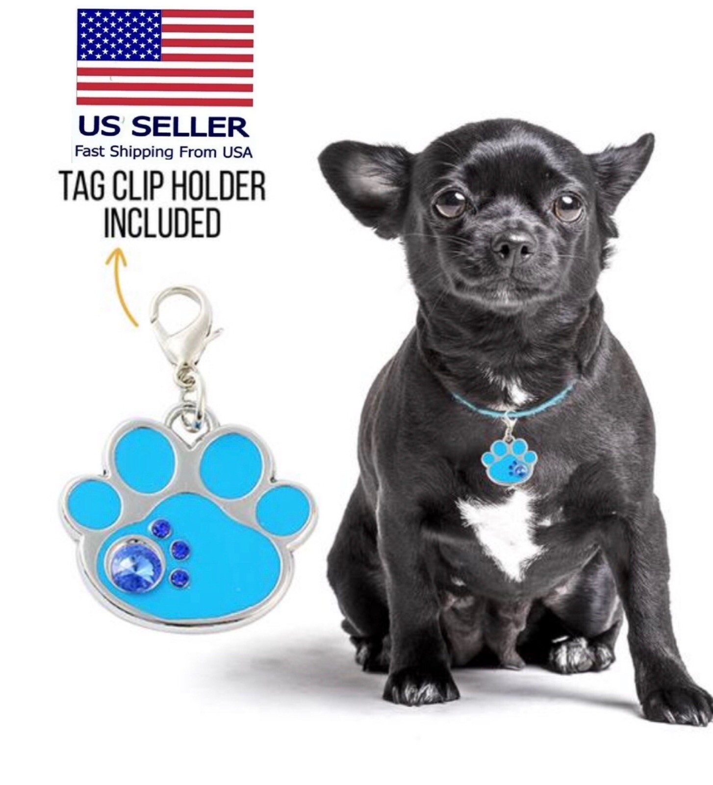 Glitter Paw Print Dog Tag Personalized Engraved Cat Pet ID Name Tag
