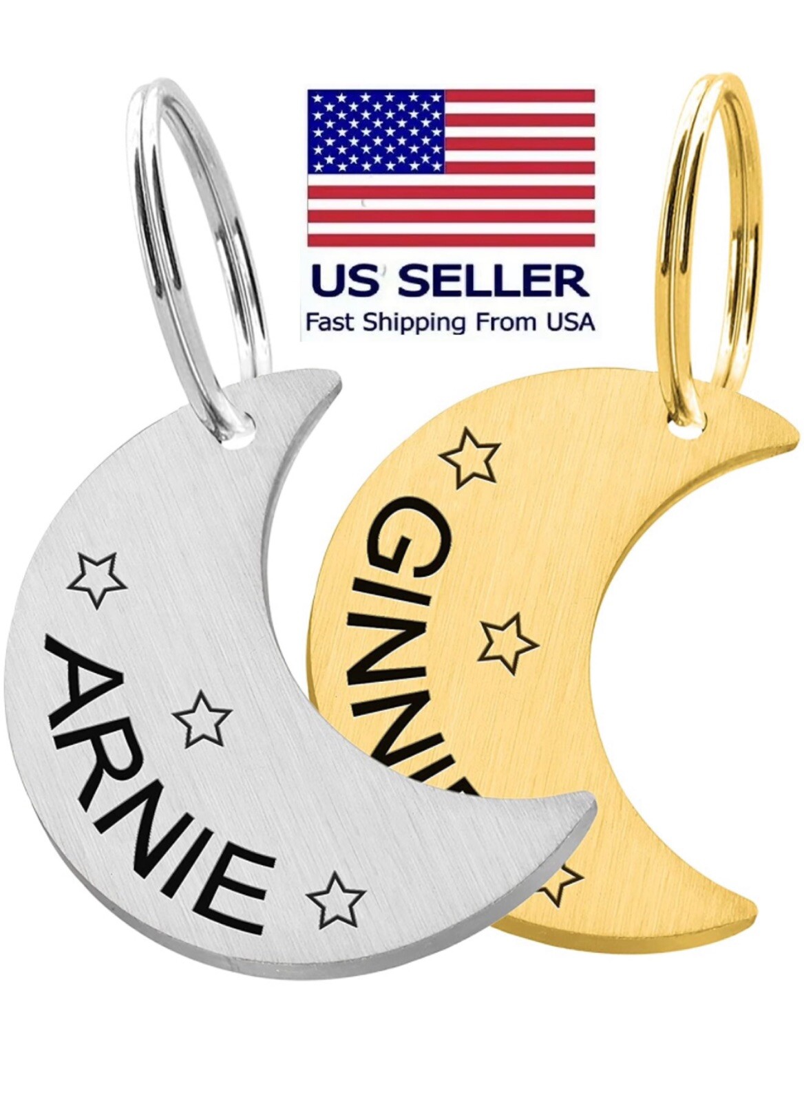 Custom Engraved Cute Dog Tag Moon Luna Pet Tags ID Personalized Double Sided Cat