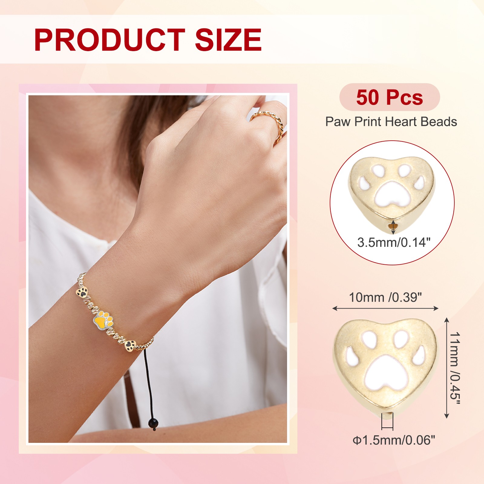 Heart Leg Beads, for Dogs/Cats, Enamel, 50Pcs (White)