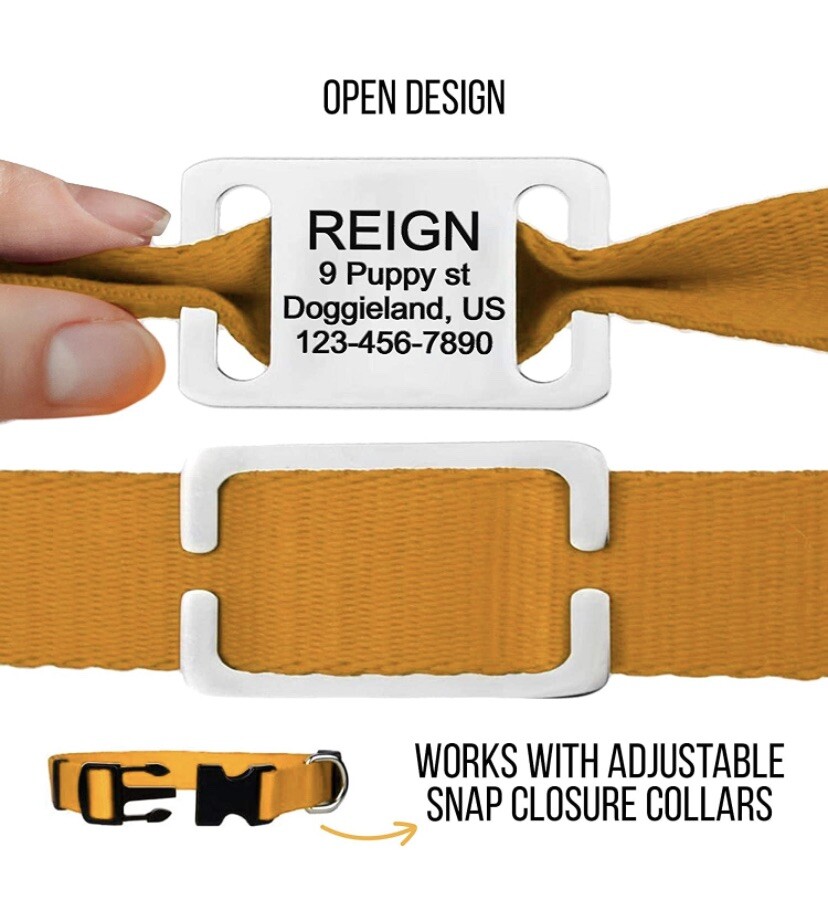 Personalized Slide On Pet ID Tags No Noise Stainless Steel Gold & Silver Collar