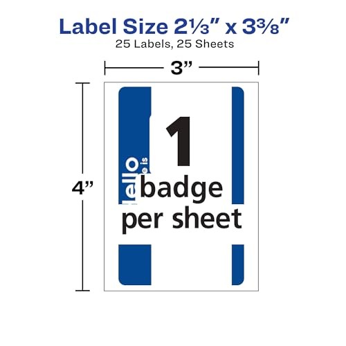 Avery Customizable Name Tags, Hello My Name is, 2-1/3″ x 3 25 Count (Pack of 1)