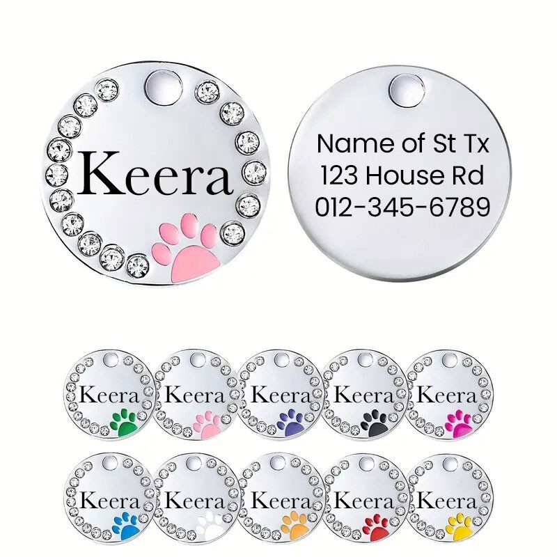 Personalized Diamond Dog Tag, Cat ID | Engraved Stainless Steel