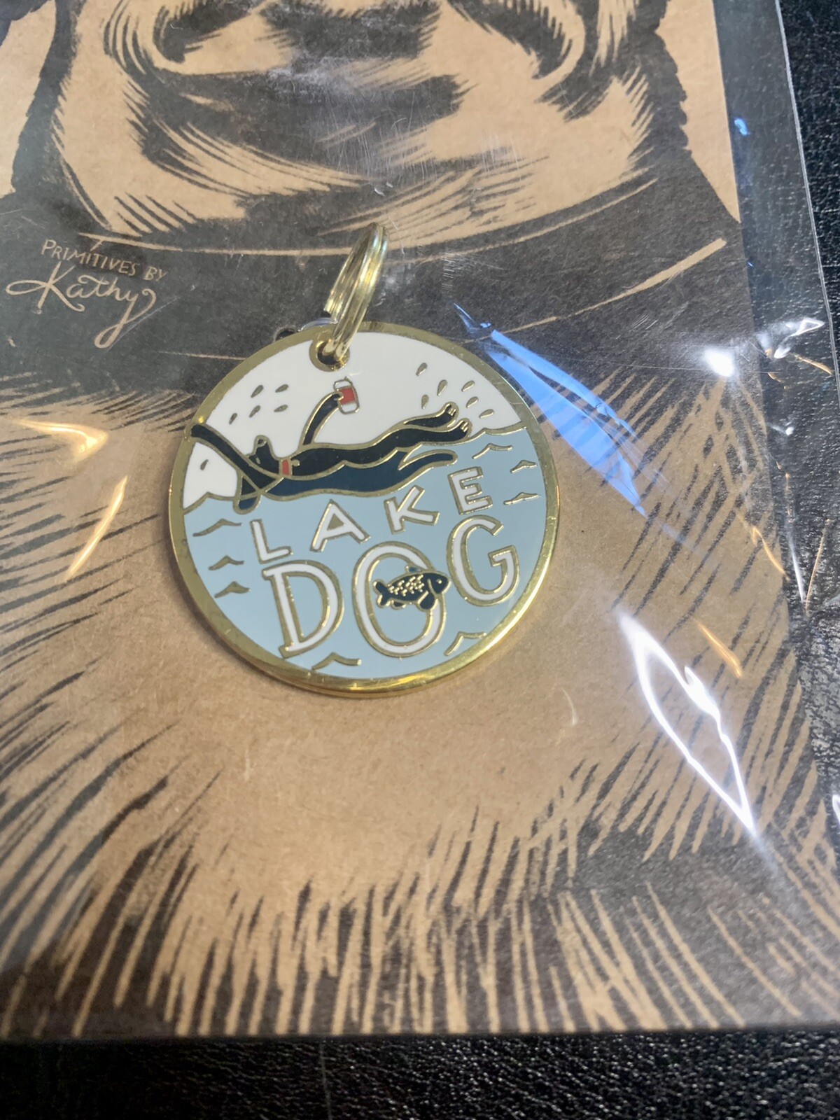Primitives By Kathy Dog Collar Charm Lake Dog Pet Tag Enamel 1.25 Inch