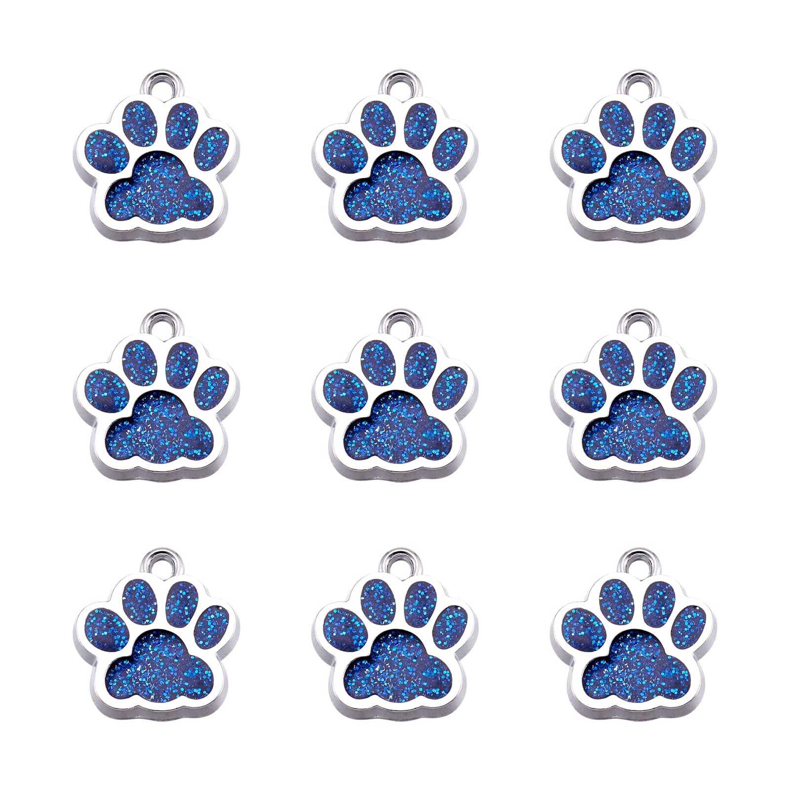 FASHEWELRY 10Pcs Alloy Dog Paw Prints 16.6mm x 17.7mm x 2mm, Royal Blue