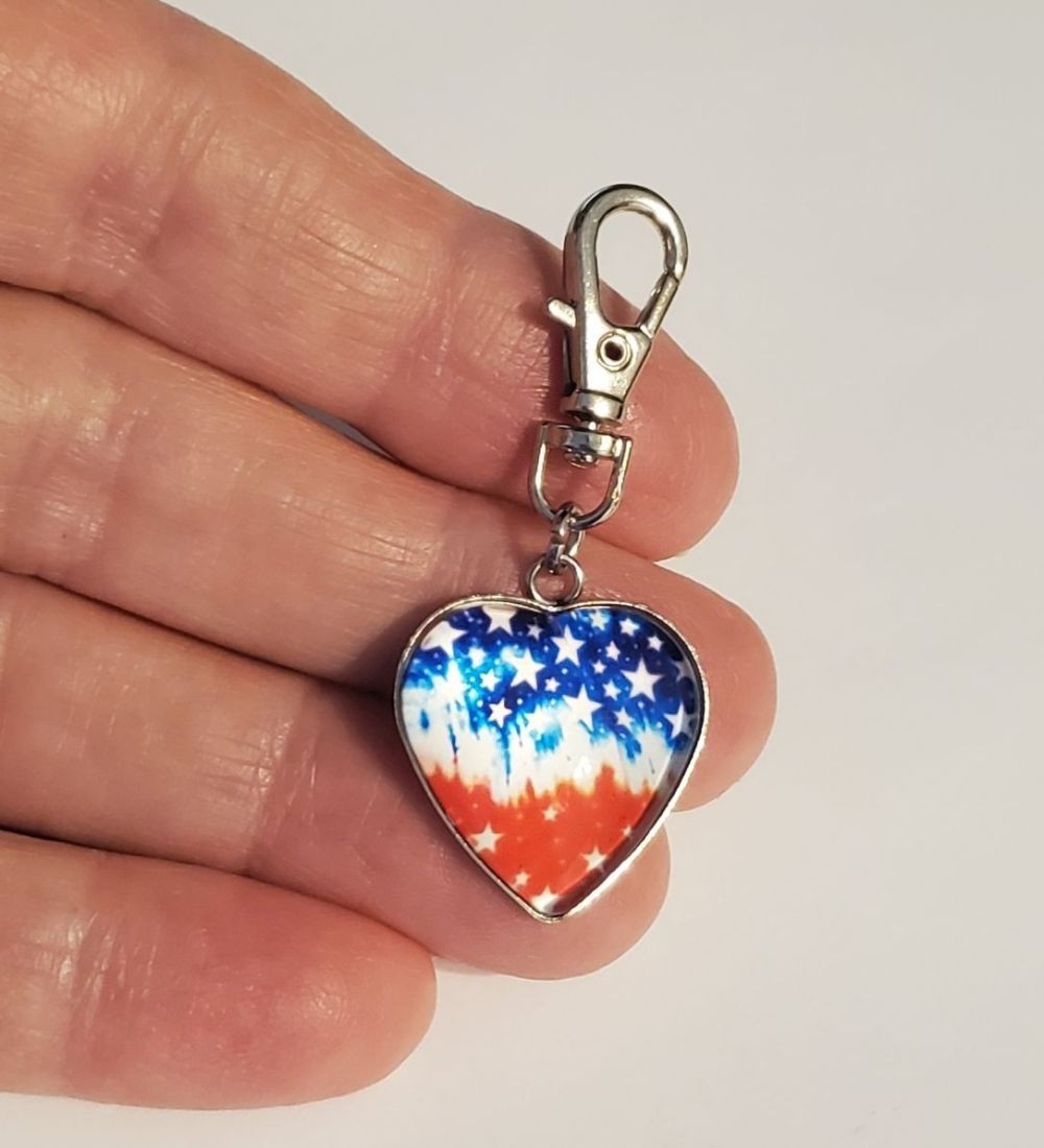 USA AMERICAN FLAG CHARM ZIPPER PULL BAG ACCESSORY OR DOG CAT COLLAR PATRIOTIC