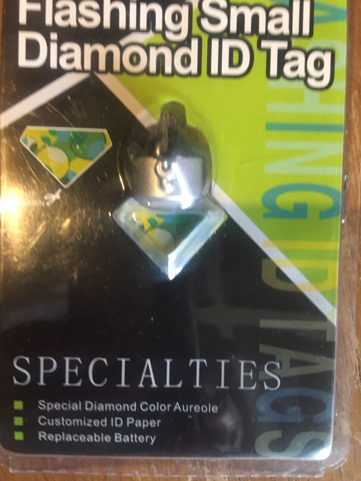 Flashing Small Diamond ID Tag Specialties New Red Green & Blue Colors Sealed!