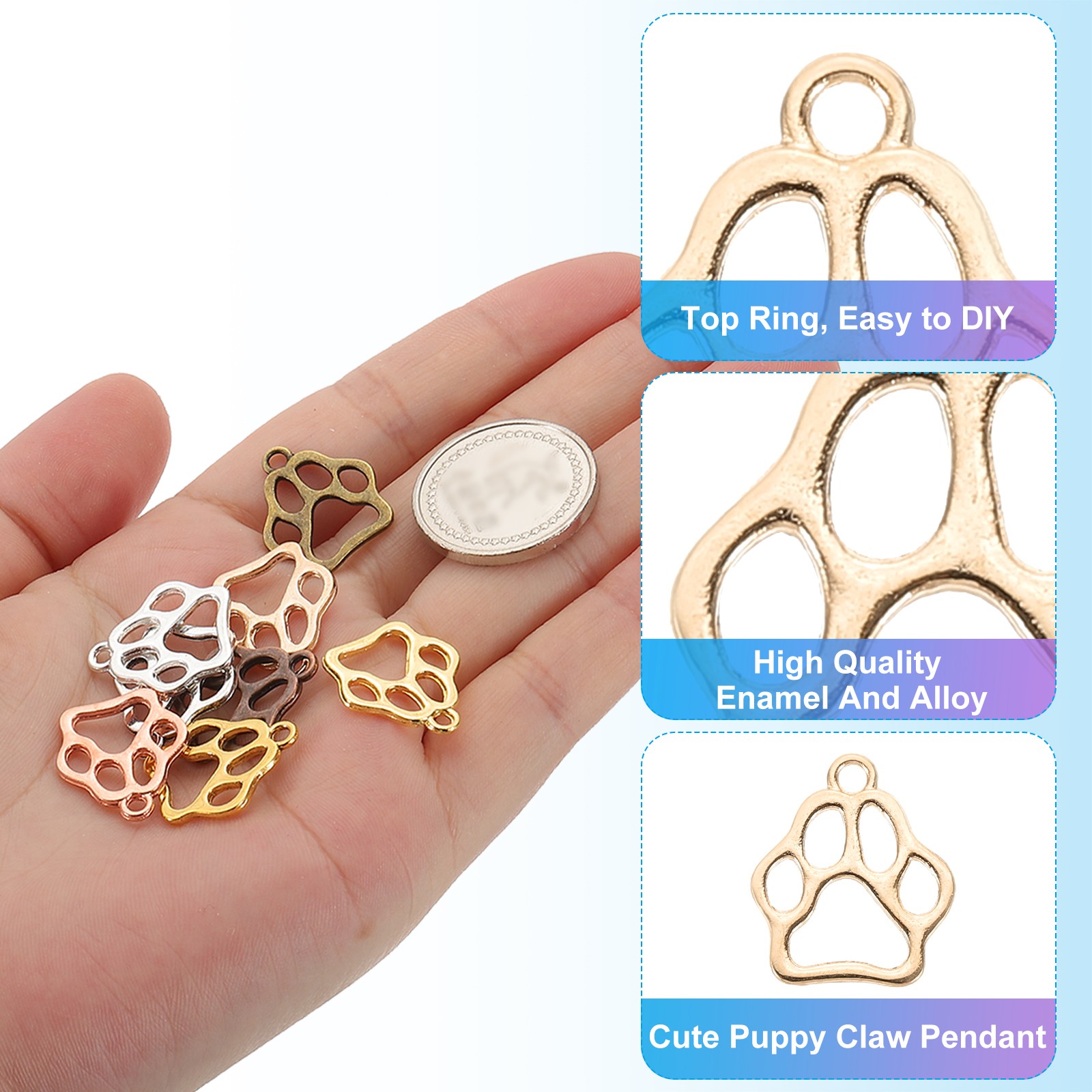 Hollow Paw Print Charm, 100Pcs Alloy Footprint Pendants, Light Gold