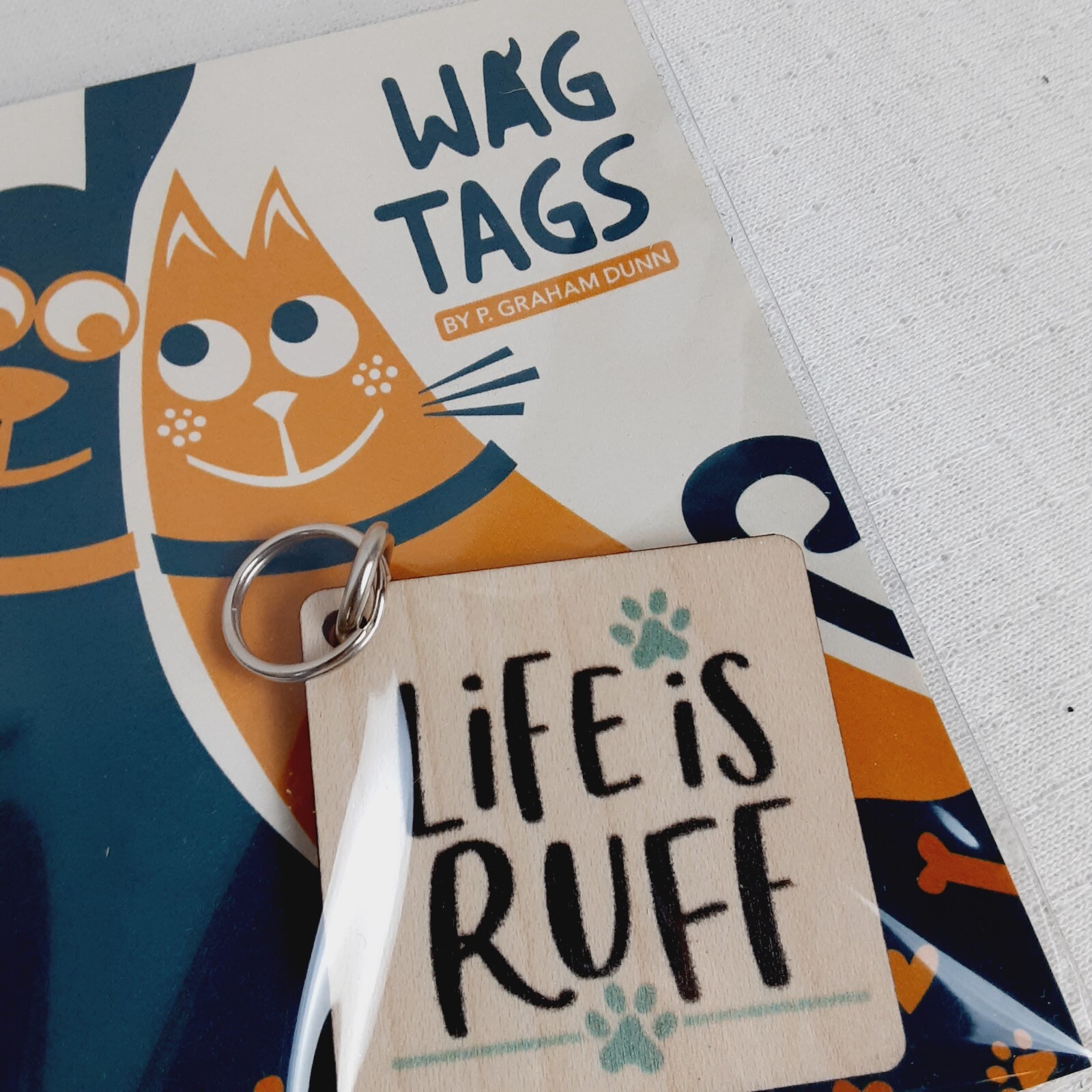 P Graham Dunn WAG TAGS Pet Collar Charms Wooden Square 1.5″ Set of 2 Ruff Wild