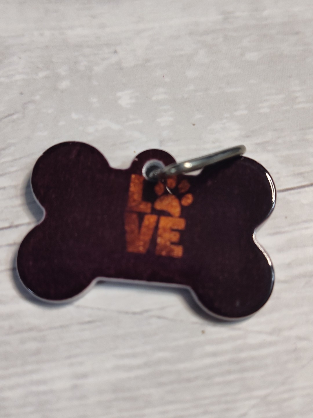 Handcrafted 1 Of A Kind Metal “Love” Paw Print Bone Collar Tag Double Sided NWOT