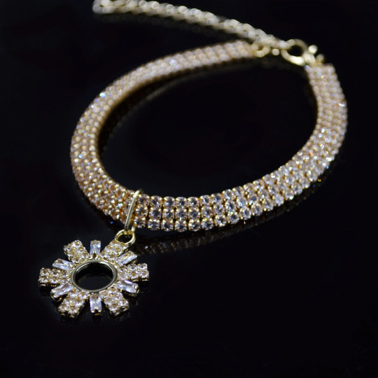 Necklace for Dogs | Dog Rhinestone Yellow Gold Tone Charm Necklace | Dog Jewelry