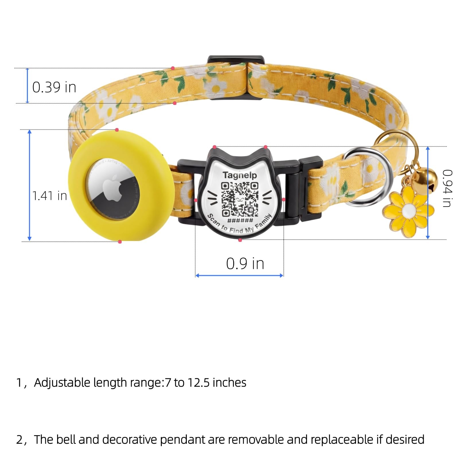Breakaway Cat Collar with QR Code ID & AirTag Holder, Adjustable Cotton Kitte…
