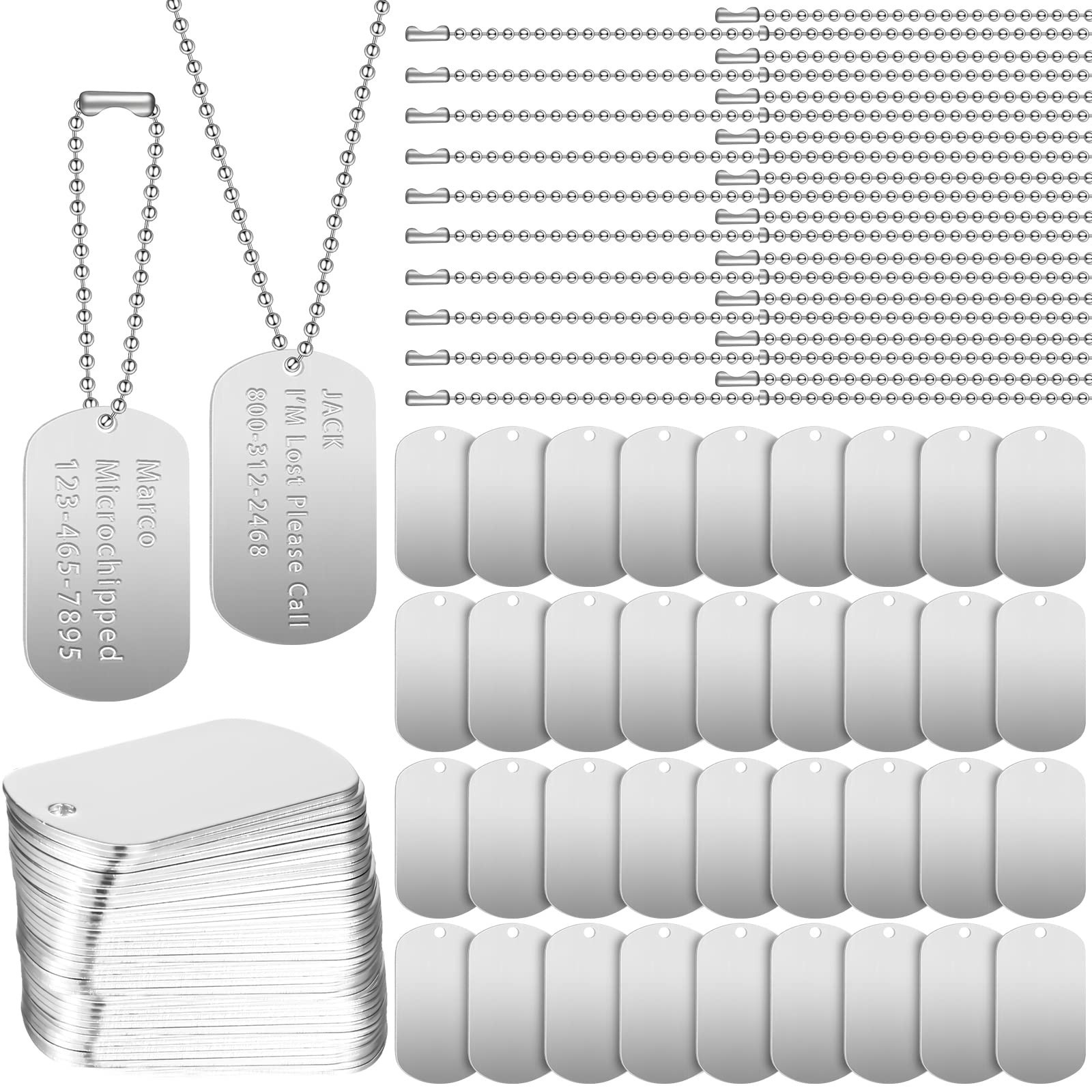 200 Pcs Military Dog Tags Set – 100 Blank Aluminum Tags & 100 Steel Chains for D