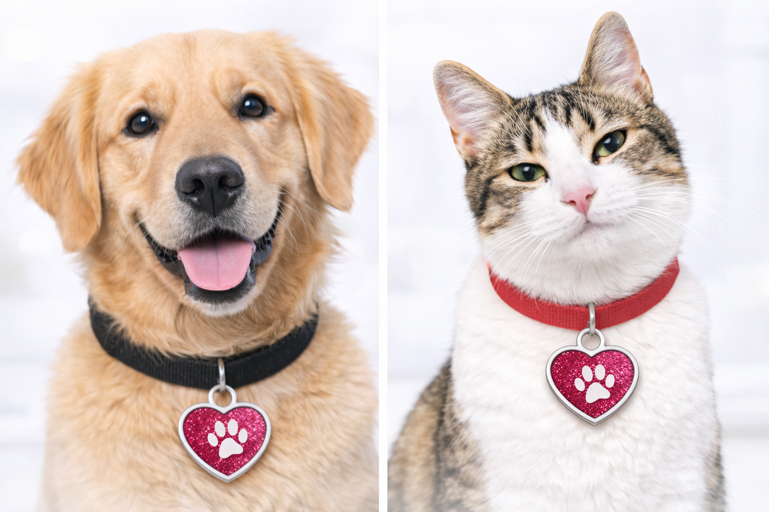 PET ID TAG CUSTOM ENGRAVED PERSONALIZED DOG CAT NAME TAGS HEART Glitter Dog Tags