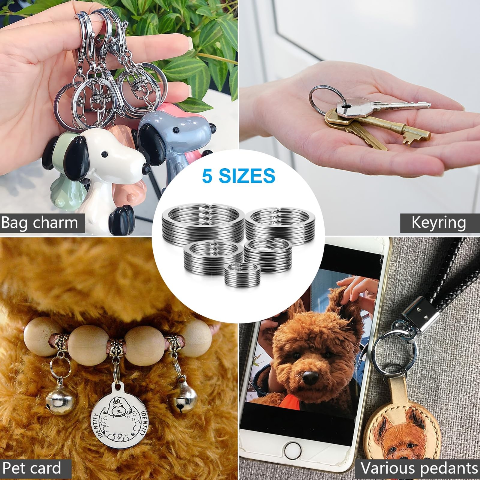 YHYZ Split Key Ring Circle Assorted, Metal Flat Round Keyring Durable in 5 Sizes