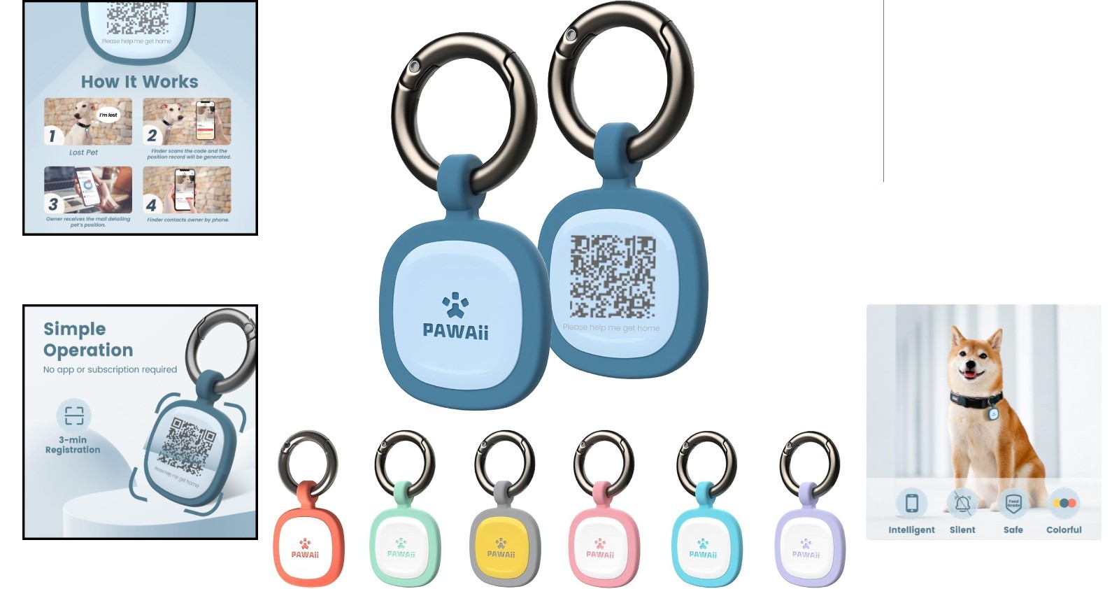 Customizable Silicone Dog and Cat ID Tag with Emergency Location Alert QR Code
