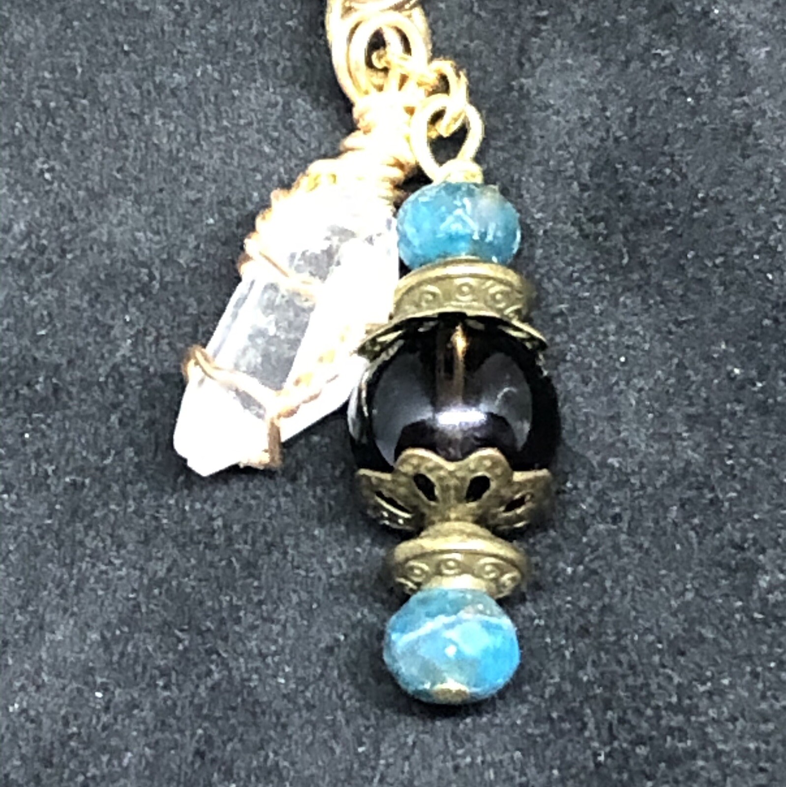 Crystal Chrysocolla & Smokey Topaz Pet Charm, Collar Charm, Crystal Pet Charm,