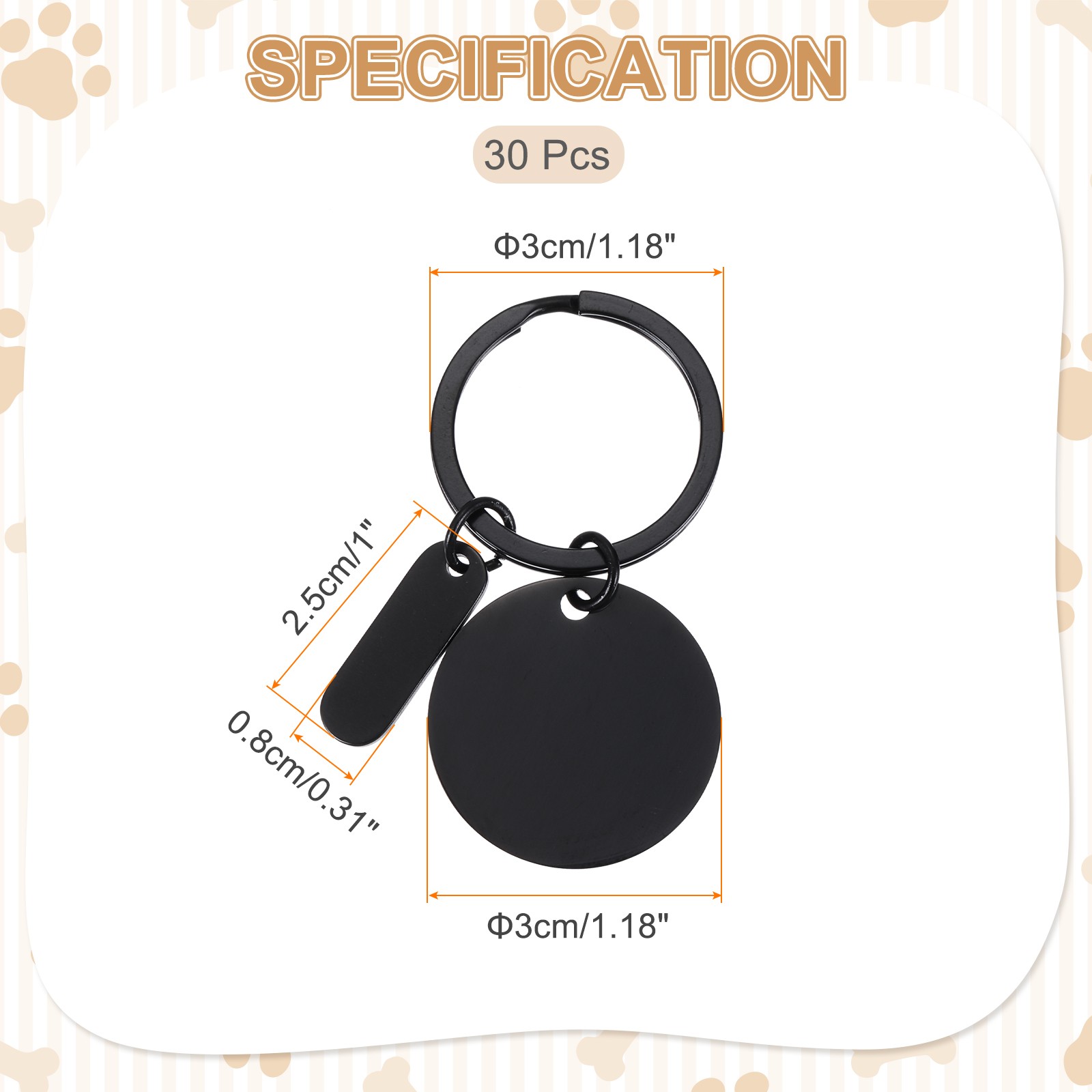 30Pcs Metal Engraving Keychain Blanks, Black(Round)