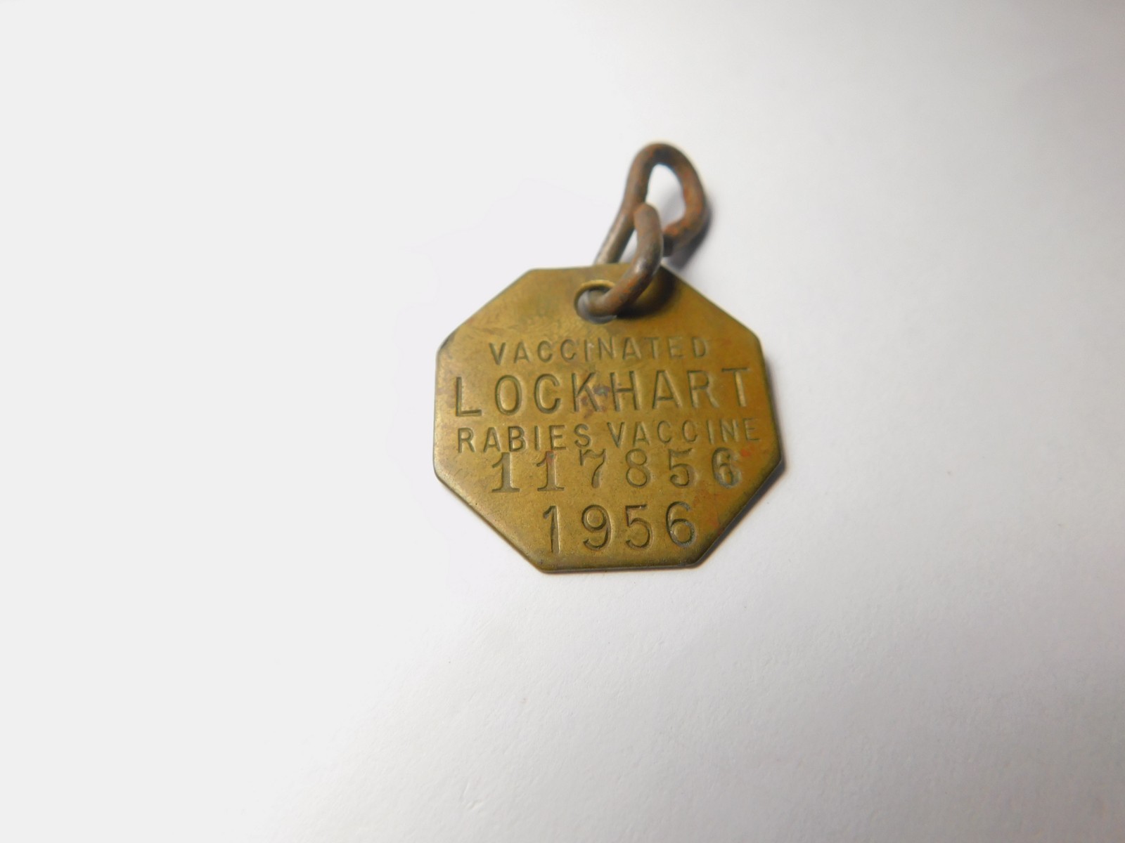 1956 Lockhart Dog Tag License 117856 Rabies Vaccinated Vintage