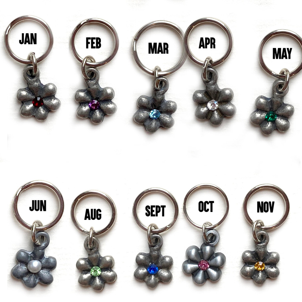 Rhinestone Birthstone Bone or Flower Charm for Dogs, Key Chain, Pet Collar Charm