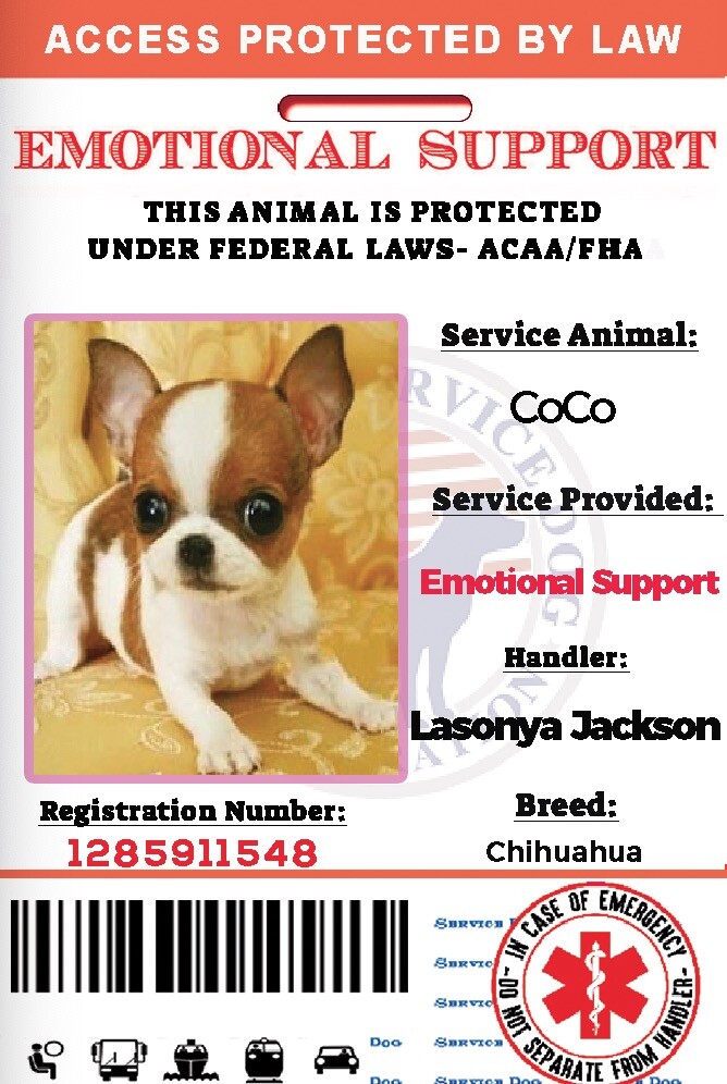 EmotionalSupport Dog Card ID Assistance Animal Badge ESA ADA