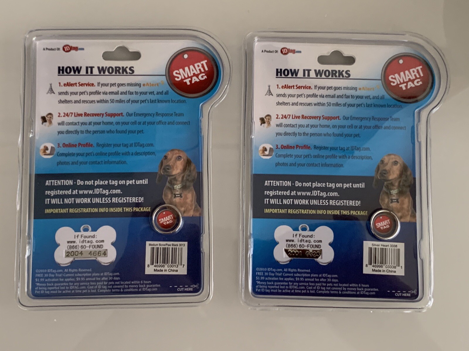 Find Lost Pets Fast!! Smart Tag Pet ID Medium Black Bone And Heart Tags 2x