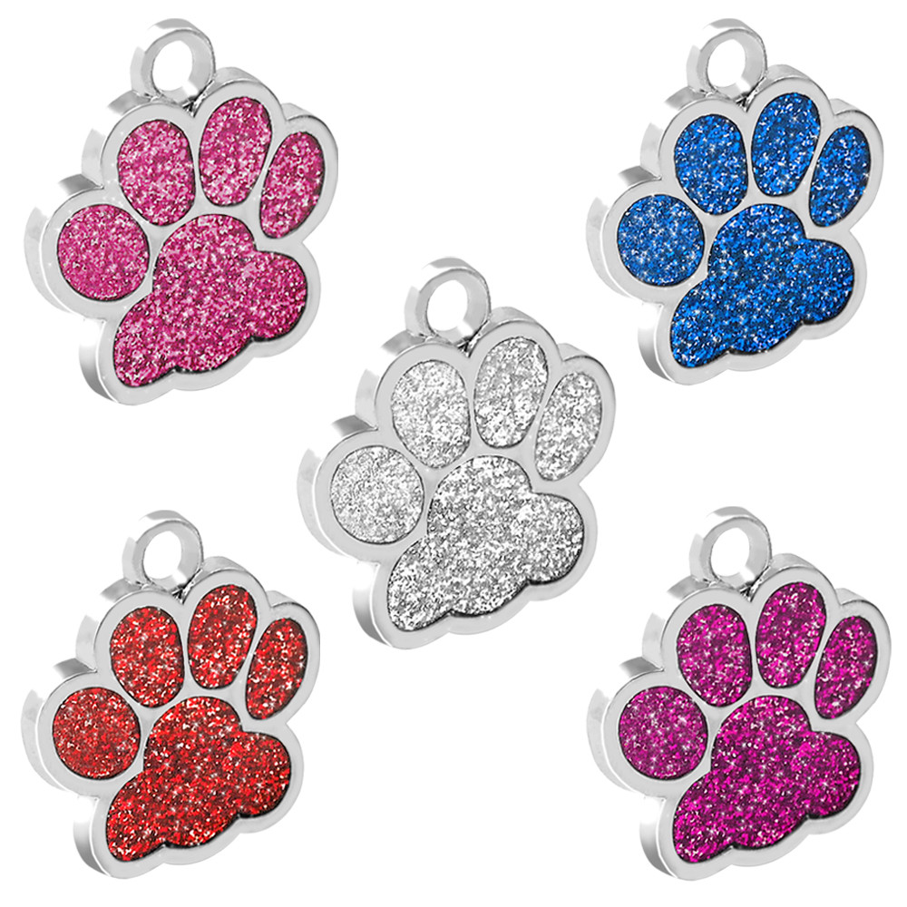 Personalized Dog Name Tags Cat Puppy Pet ID Collar Engraved Tag Bone Paw Glitter