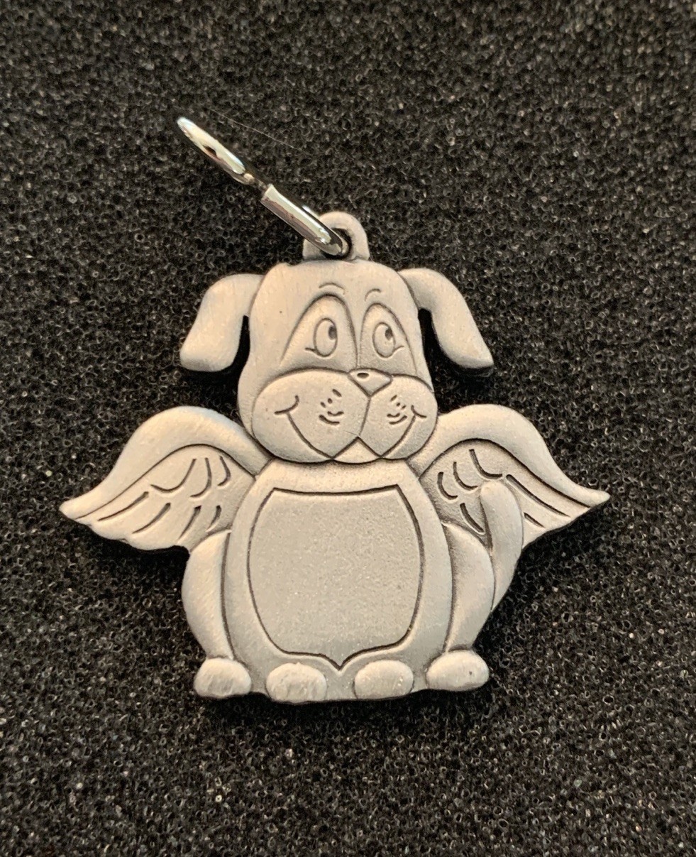 Cute Angel Dog With Wings Silver Tone Pewter Metal Pendant Dog Name Tag