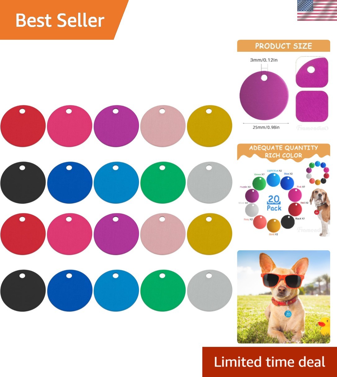 Pet ID Tag Colorful Blank Round Double Sided Pets ID Tag Name Phone Number ID…