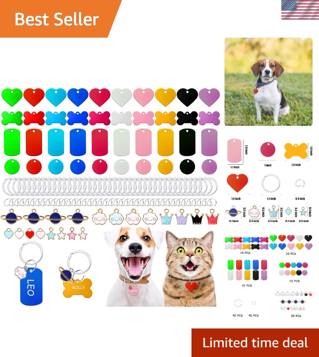 140pcs Pet ID Tag Set with 40pcs Colourful Blank Dog Tags Double Sided Alumin…