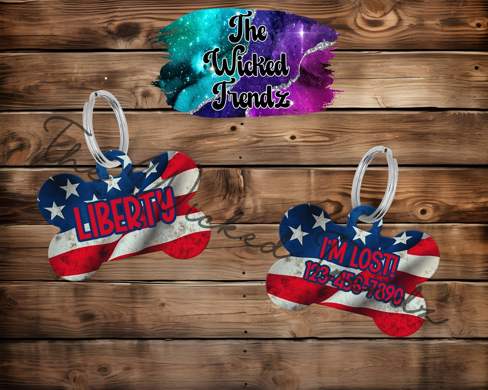 American Flag Red White Blue America Custom Personalized Pet Dog Name ID Tag