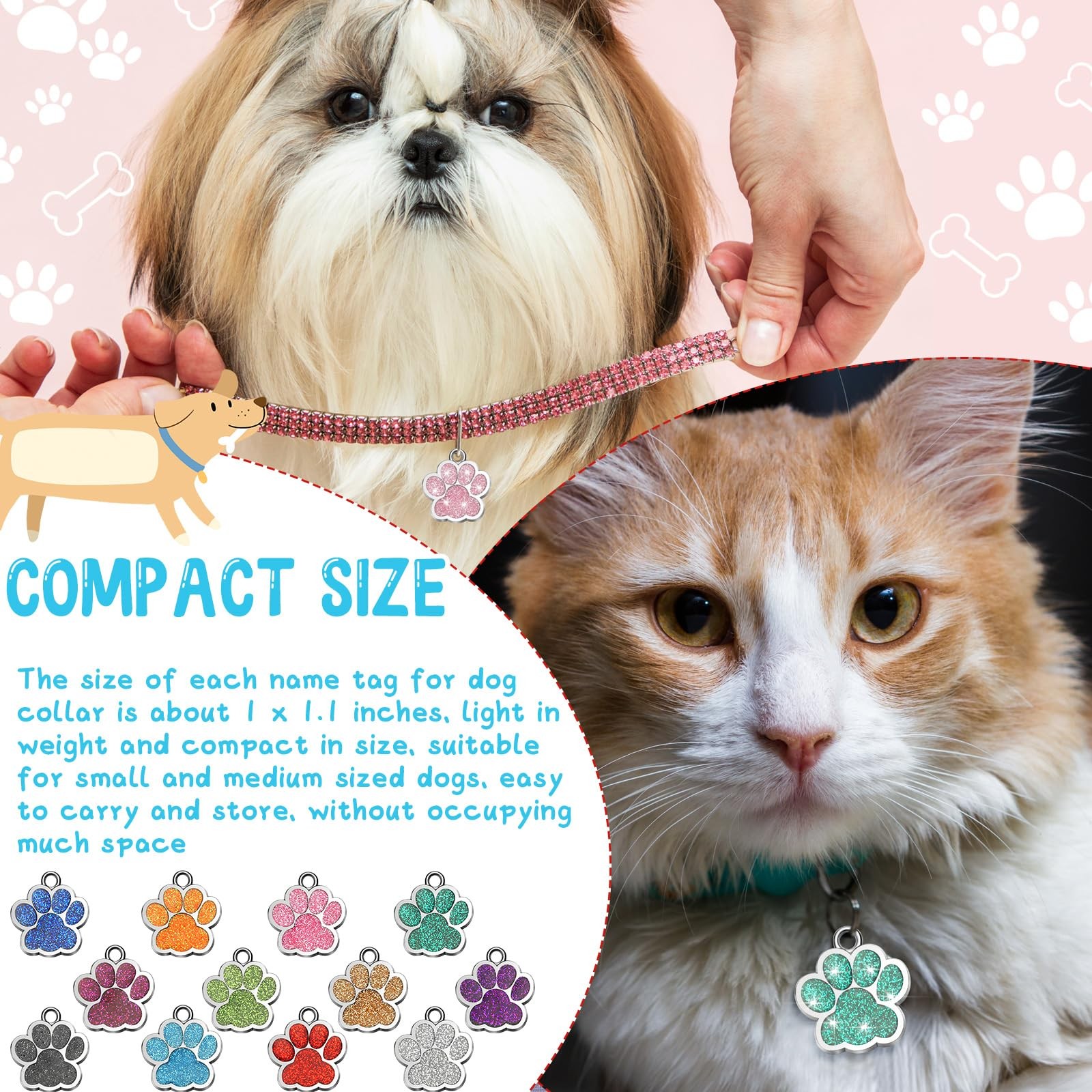 60 Pcs Personalized Paw Print Pet Tag for Dogs and Cats, Blank Pet ID Tags Cu