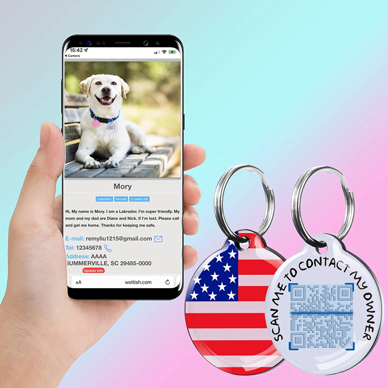 Stainless Steel Dog Cat Pet QR Code ID Name Tag Free Online Profile Scan Track